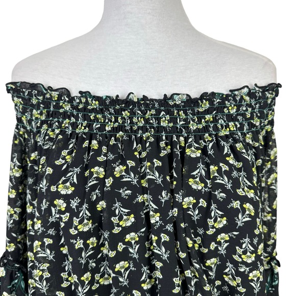 Free People Black Rose Valley Floral Off The Shoulder Cottagecore Peasant Blouse - Picture 7 of 14